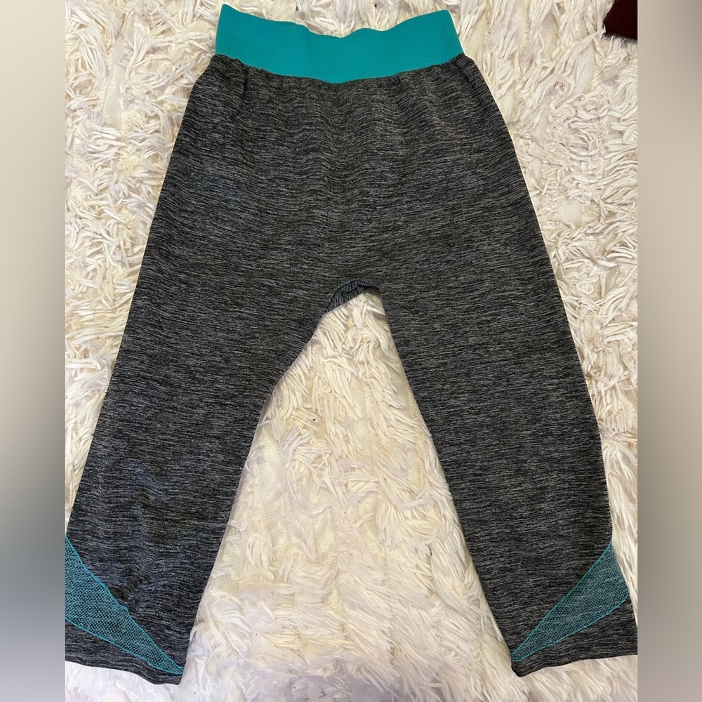 Girls Heather Gray Leggings with Teal Waistband